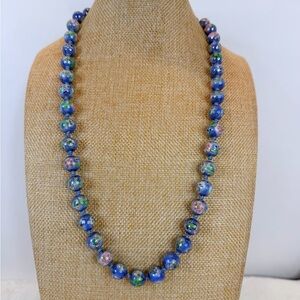 Vintage Chinese Cloisonné Blue and Green Beaded Necklace